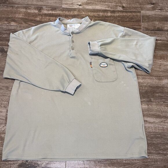 Rasco FR Flame Resistant T Shirt Men 4XL Khaki 1/4 Button CAT2 NFPA 2112 Cotton - Picture 2 of 7